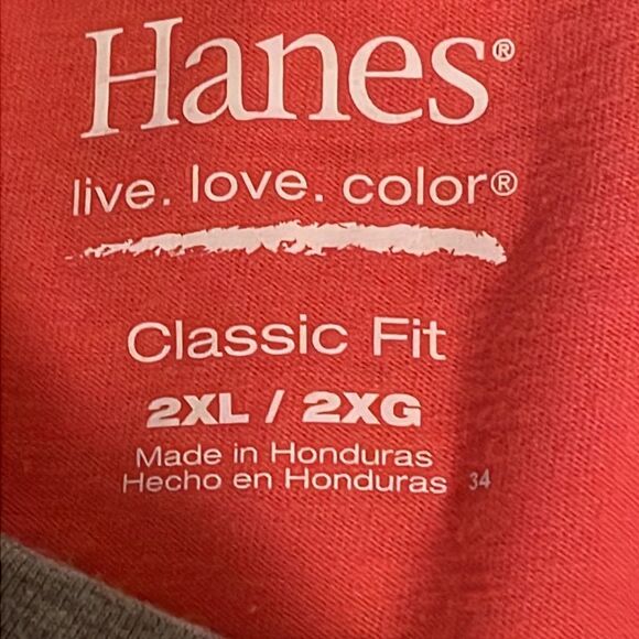 NWOT 2XL Hanes melon/salmon color w/gray short sleeves rounded hem shirt - Picture 10 of 14